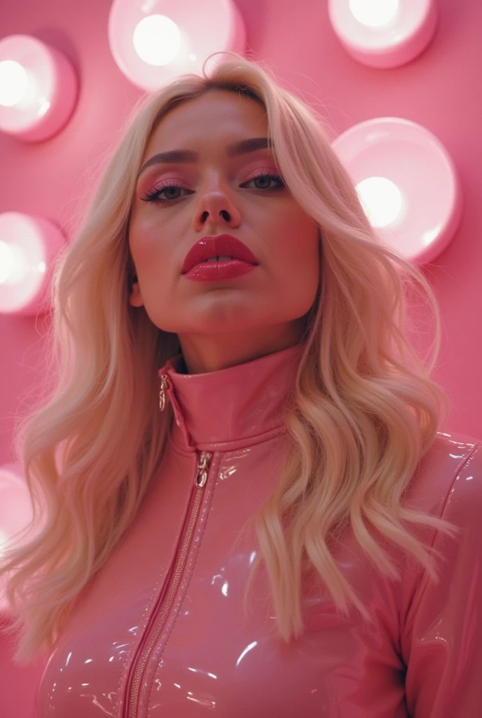 Photo of lady gaga with futuristic red dress full of diamonds, unique glasses, 4K texture, long hair, high quality, extravagant hairstyle, original album cover, colorful dress with diamonds, 8k image, futuristic, high image quality, at night, hair accessories, 8k image, realistic face in high quality, full body, different body poses