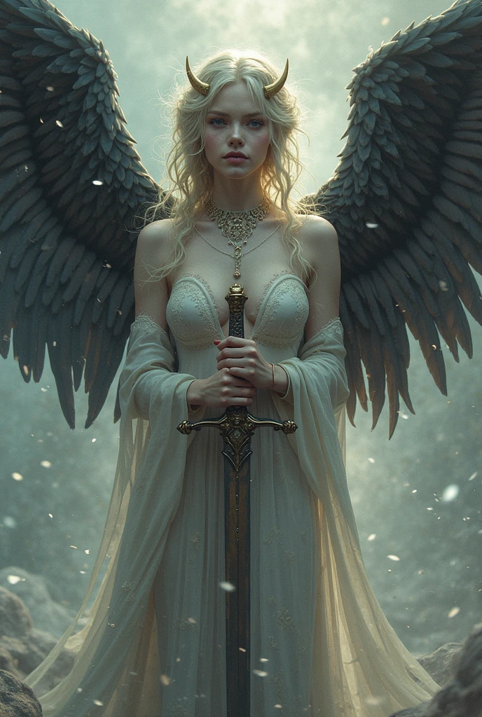 Half-angel with ugly-looking weapons