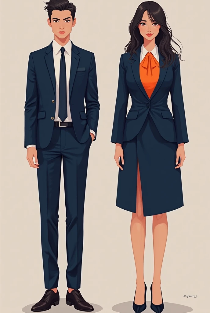 
I need an image of the clothing to give references to the wedding guests for the dress code, which will be cocktail style. minimalist drawing. A Man and a Woman,  that they don&#39;t see each other as a couple, only models of the clothes and both in men&#39;s suits. Clothes are what matters 
