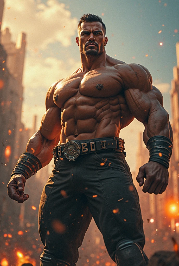 strong and muscular short haired bald character
