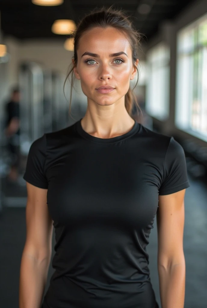 a woman with a cell phone in her hand, 30 years old, wearing a sleeveless top and pants, Carola Rubio-Mirka Andolfo-Christina Kritkou-Fernanda Suarez-Magda Torres Gurza-Caroline Gariba-Valentina Remenar-Eva Gonzalès-Estefania Villegas Burgos-Lorena Avarez-Olivia de Bernardinis Merged, entire body visible, full body, hyperrealistic, best quality, 8K, real human skin, masterpiece, extremely intricate, medium closeup, detailed eyes, detailed face, detailed body, exaggerated features, pronounced features