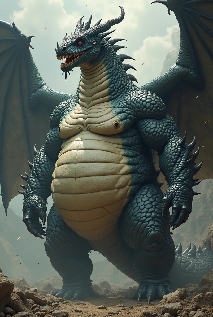 Gigantosaurus,Huge dragon,Rough face,Horns on the head,Huge wings,Behemoth,Black body,eyes green eyes,Mouth is breathing fire