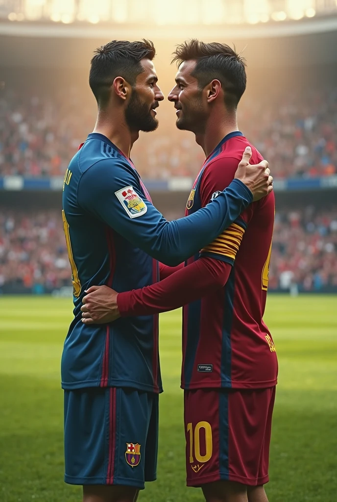 Ronaldo kissing Messi