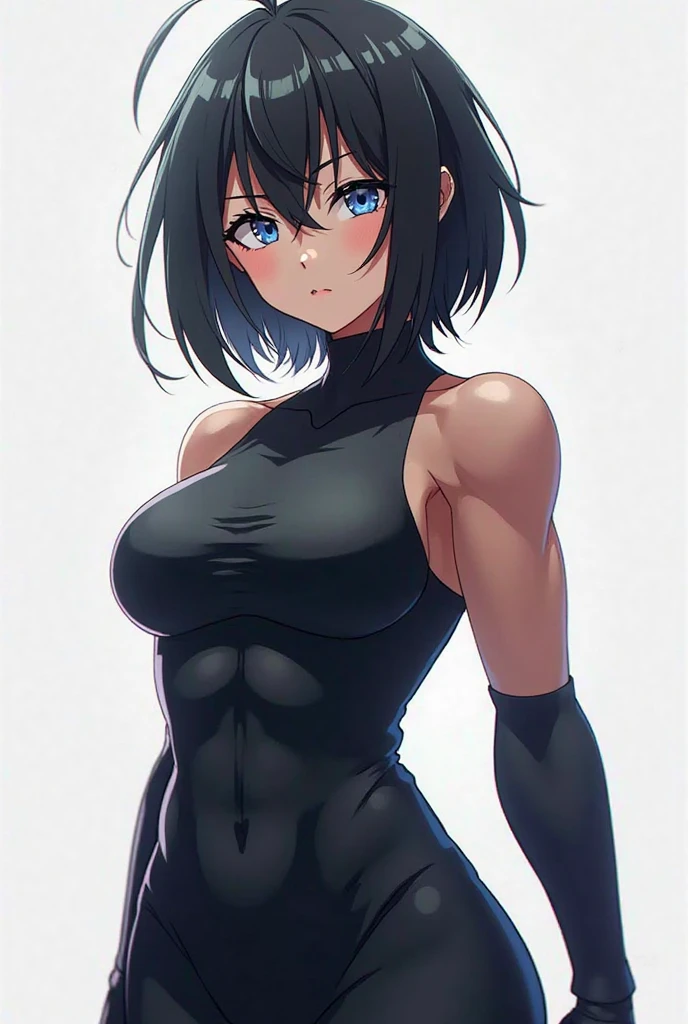 Muscular furry tomboy wearing dark black dress.