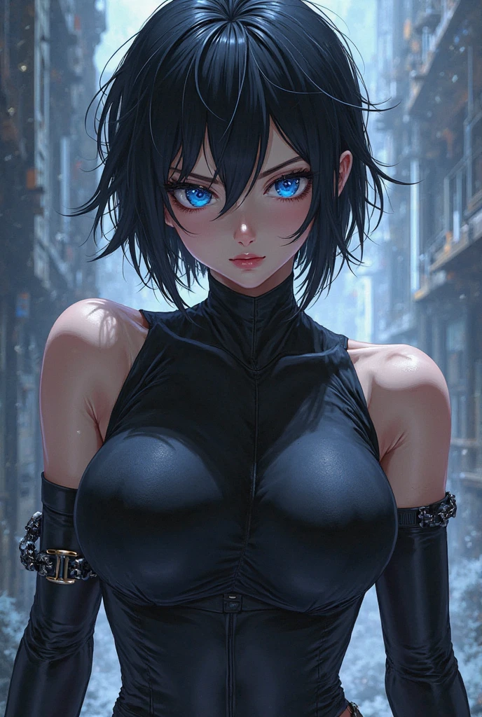a young adult with athletic physique,covered in scars,adorable face,large round black eyes with yellow pupils,messy cyan blue hair,(best quality,4k,8k,highres,masterpiece:1.2),ultra-detailed,(realistic,photorealistic,photo-realistic:1.37),highly detailed portrait,dramatic lighting,moody cinematic lighting,hyper detailed,vibrant colors,digital painting