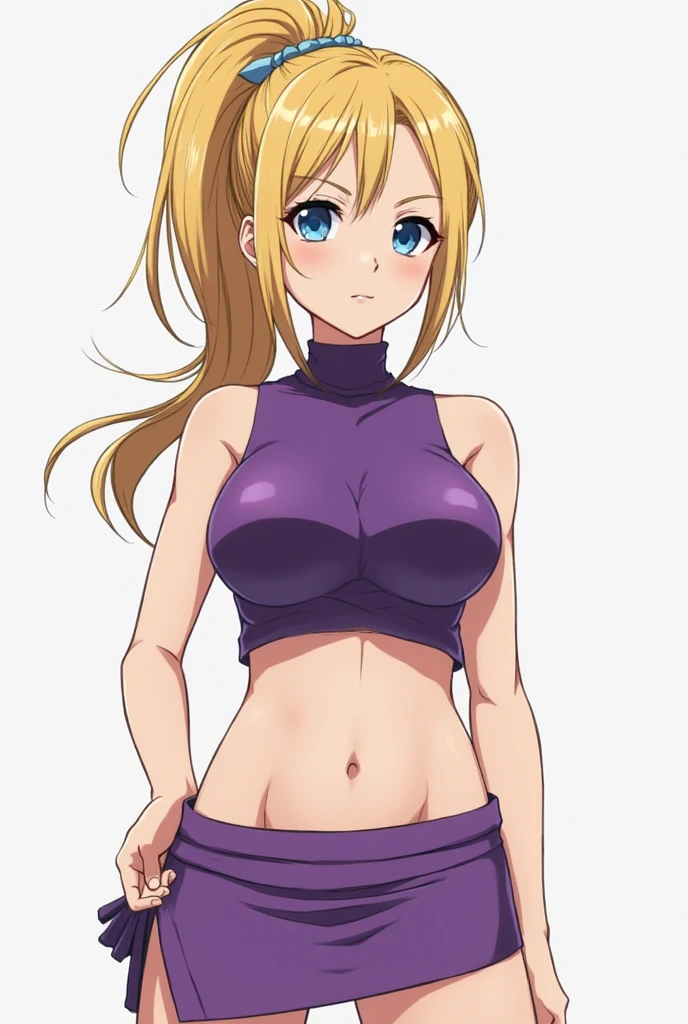 (best quality:1.2), 1girl, (Beautiful Blonde Hair, shoulder length hair, inside living room, perfect skin, well-kept hair, huge_breasts, very wide hips, thigh gap, no body fat, big blue eyes, black crop-top,cleavage, blue tracksuit-bottoms, facing the viewer, blank expression, beautiful face, smile, pigtails hairstyle, standing provocatively, waving her hand),