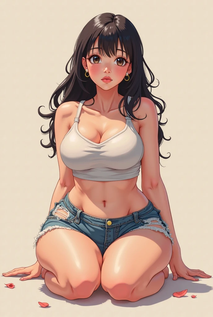 A indian hotgirl in white crop top without bra and visible nipples and shorts with thick thighs 