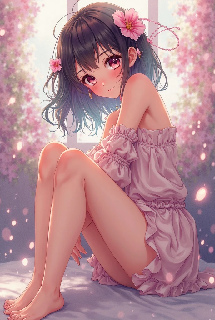 An anime girl in pajamas in a bikini