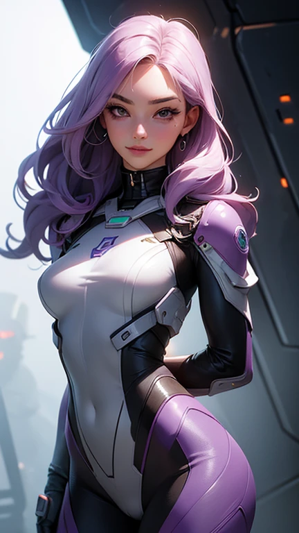 A beautiful, exuberant young warrior android, clone da deusa athena transformada em astronauta muito sensual e extremamente musculosa, fitness and halterofilista, wearing very short, purple hair, wearing cyberpunk battle clothes, exploring a mysterious planet in a sci-fi environment, sitting in the captain's chair in the control room of a powerful spaceship and using a large handwriting "a" in your uniform