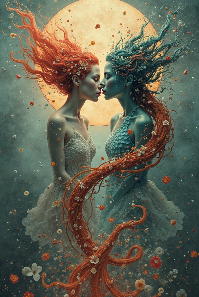 colorful dark theme painting of a horrific setting of a lady in profound slumber holding her hands behind her back, with a devilish and animalistic incubus holding the lady in a sweet embrace putting its hand upon her heart, highly detailed ominous baroque painting in the style of Nicoletta Ceccoli, mischievous expression, expressive pose, dreamy and ethereal, fantasy, intricate, elegant, dark and moody atmosphere, concept art, smooth, sharp focus, illustration, landscape painting, beautiful face, beautiful hands