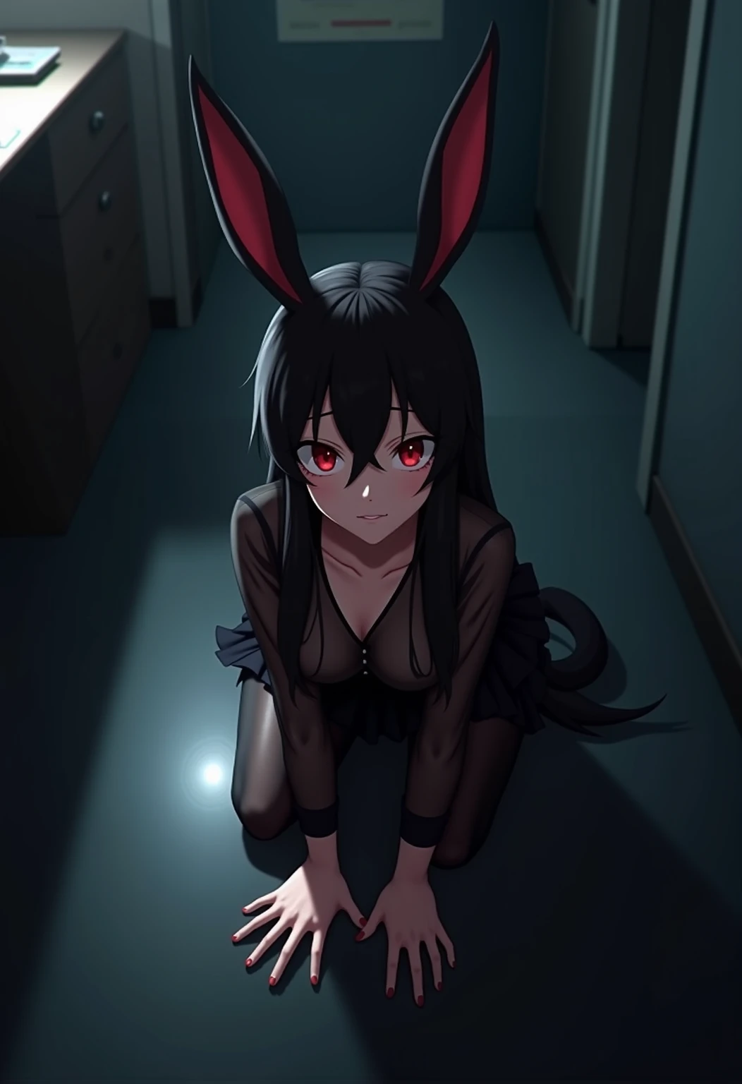 Alone, score_9,score_8_up,score_7_up, anthro female umbreon, white bra, white panties, a cut on arm, blood, pain face, sad, indoors.