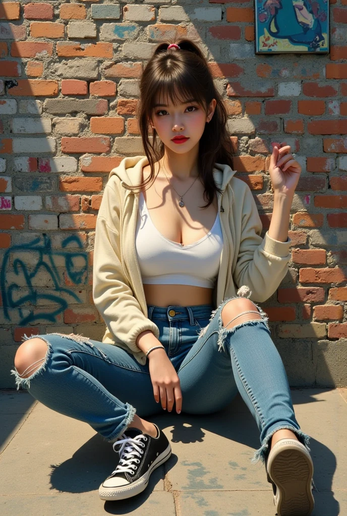 8k, highest quality, High resolution, night entertainment district, smile, very cute woman, casual fashion(Wearing a lot of fancy accessories))