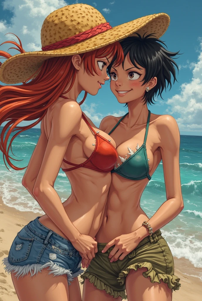 The Simpson Style, Female character, (yellow skin:1.2), detailed eyes, outdoors, ocean, sand, sun, closeup photo, black eyes, thick, small breasts, hand on hip, clouds, boat, island, 1girl,
Dark blue, bob-cut hair with pigtails, normal expression, red mask with black spots, red with black spotted suit, close-up view of face and upper body, breast, hand on hip