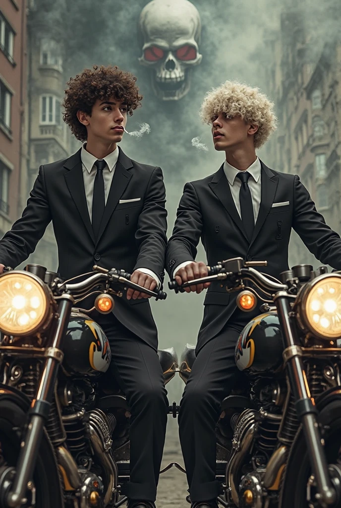 Sexy athletic white Brazilian man with brown eyes wearing black suit kissing another man with short blonde hair leaning against a modern car. Fundo garagem estacionamento de predio. Realista, 3d, 4k, melhor imagem.