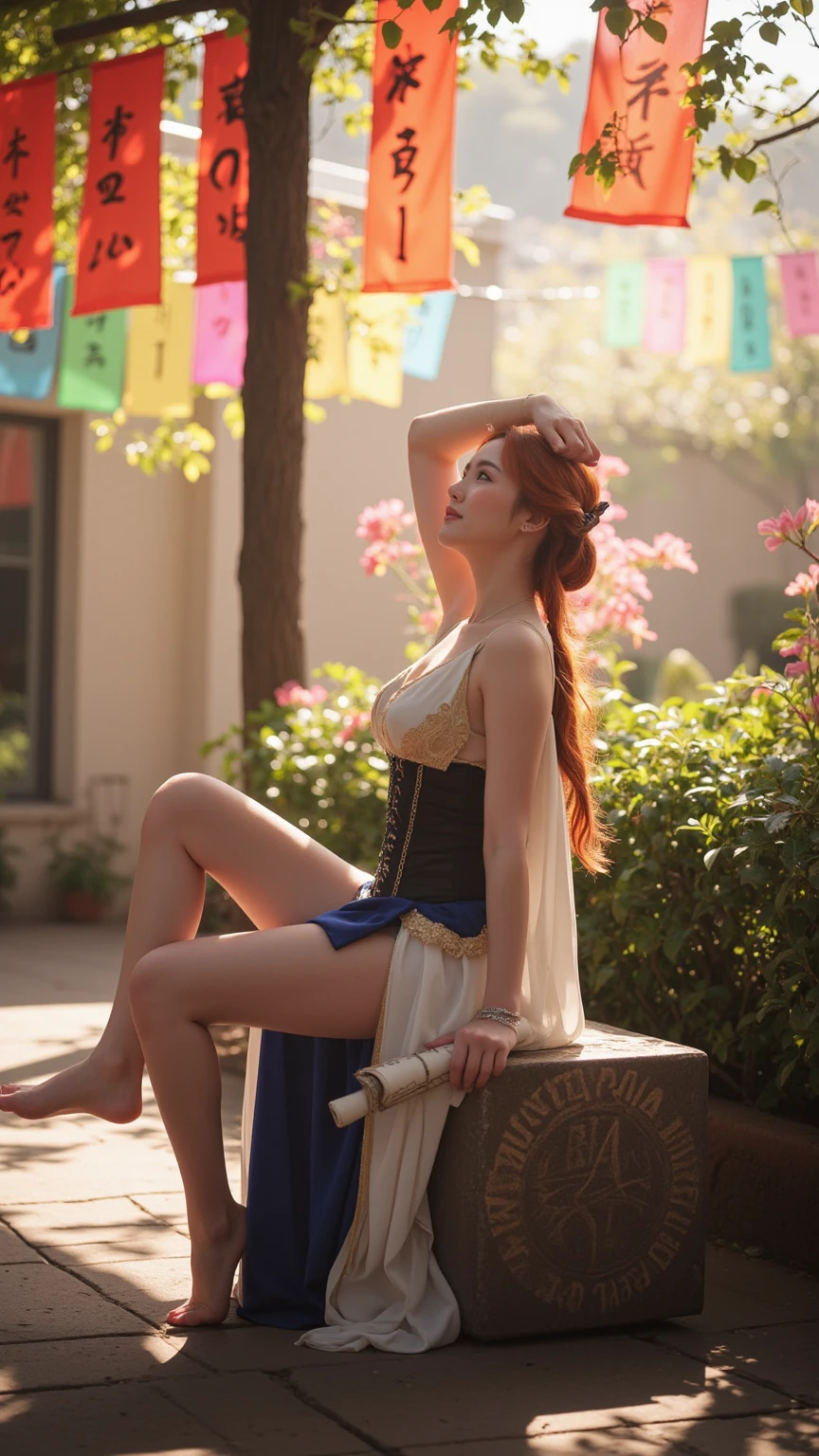 {{{masterpiece}}}, {{{Best quality}}}, {{Ultra detailed}}, {{very gentle and beautiful}},(NFS), (Best quality, 8 k, 32 thousand., masterpiece, UHD:1.2),Photo of a beautiful red-haired girl with red hair and braids, top quality, Best quality, realistic, Unity, 8 k wallpaper, official art,(15 years),(child),(The best princess in the world:1.5),(Princess dress with lots of embellishments:1.5),(Magnificent tiara:1.3),(smile:1.3),(sweaty skin:1.5),black hair,(Very short hair:1.3),(On the balcony of the palace:1.3),(,(whole body:1.2),(lifting your skirt yourself:1.5),(without pants:1.3),(Midsummer:1.5),(from below:1.5),(low look:1.5)