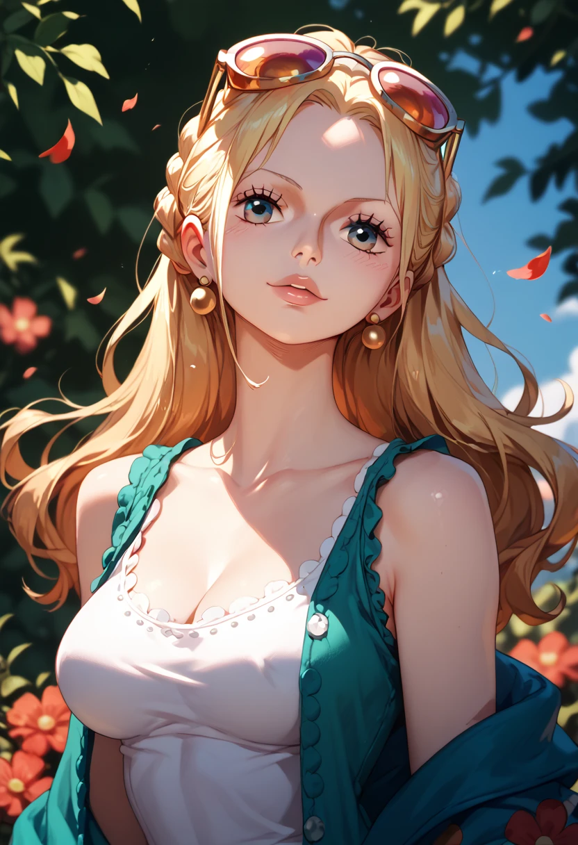 (highest quality, 4k, 8K, High resolution, masterpiece:1.2), Super detailed, high contrast, masterpiece:1.2, best quality, best aesthetics, Portrait, Ukrainian forest fairies, sweet, Bewitching, charm, Mature charm, giga_busty, blonde, blue eyes, smooth skin, 1 girl, pretty girl , Green sheer dress:1.2, spirit of the wind, Flowers flutter, By the spring, big breasts, cowboy shot, Super detailedな顔, fine eyes,