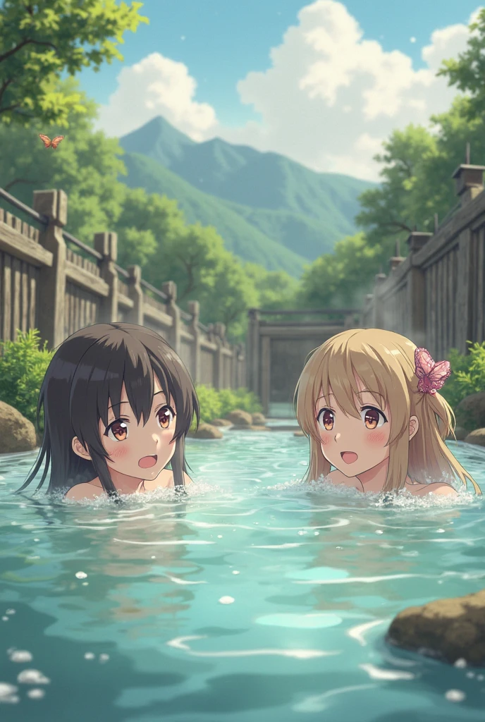 (masterpiece), best quality, (16k), expressive eyes, perfect face, lady, 3 girls, large breast, navel, BREAK, (((topless))), (((wet navy blue solid pencil mini skirt))), bare arms, bare legs, shiny skin, wet body, BREAK, outdoors, in the waterfalls, wading, BREAK,  brown hair, wet hair, Lower ponytail, closed eyes, :), BREAK, standing, (upper body), ((from behind)),