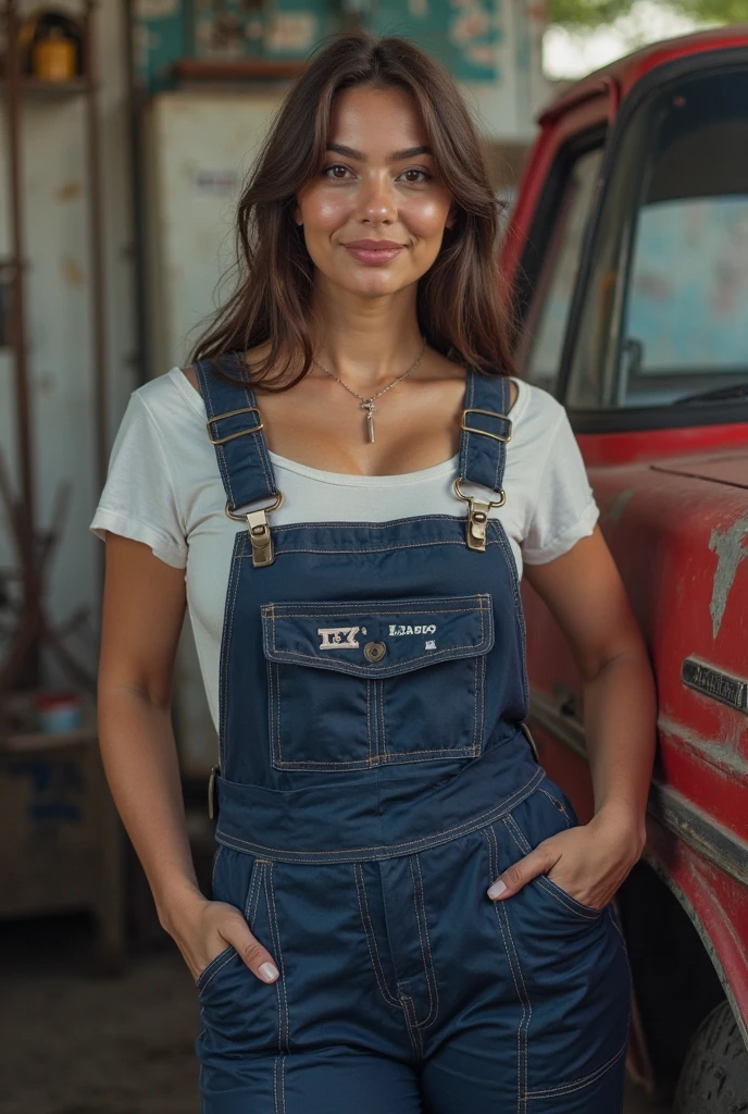 Create an image of a bricklayer standing, smiling, with bricklayer overalls, helmet and gloves, in a beautiful pose, the image must be realistic, cinematic and in HD, in the background a cement block brick wall, still without plaster .