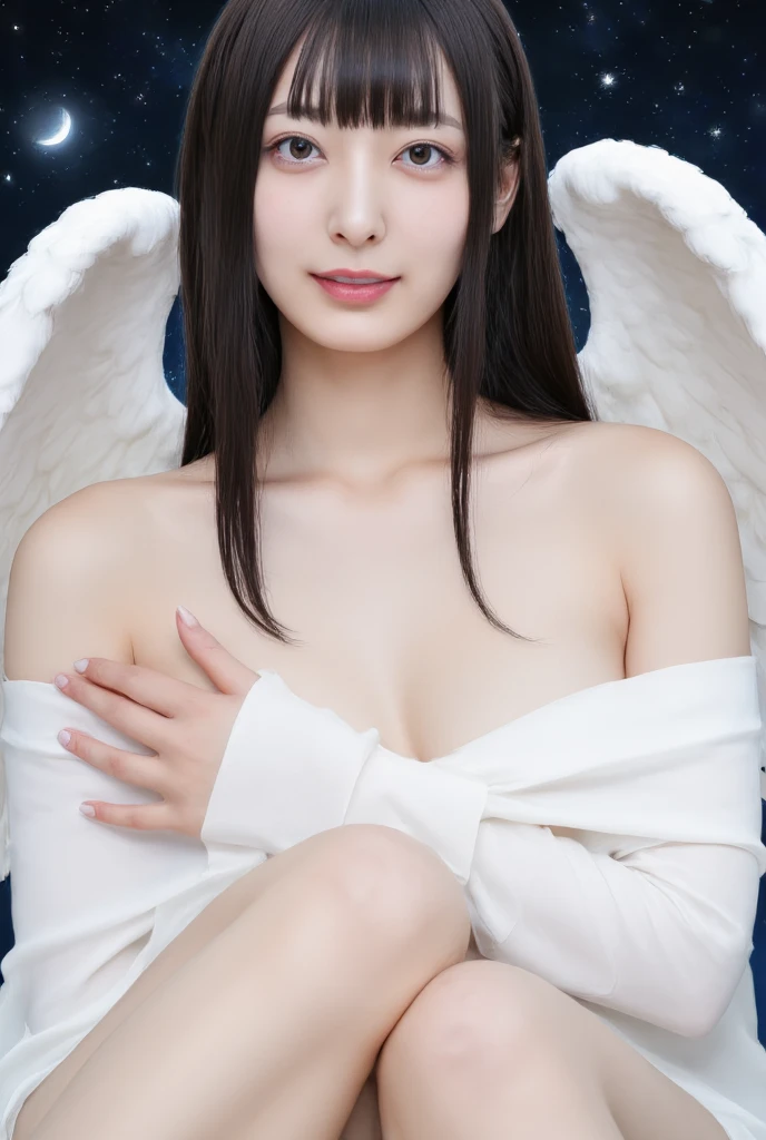 ((big tits)), ((Beautiful)), ((Innocent face)), ((18 years old)), ((Blue eyes)), ((Naked)), ((Very excitingly)), ((She opens her legs)), ((very sexy)), ((Long wings)), ((angel)), ((Big wings))