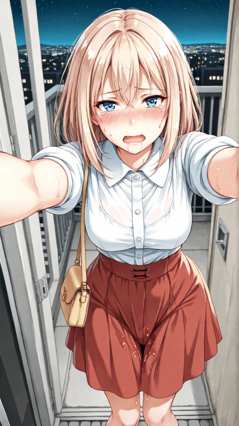 Acme Face、(nsfw:1.9)、1 boy、POV shooter、Chest grab、Light cream colored hair、nose blush、sweat、nose blush、sweat、1 boy、bitch、Embarrassed look、、1 boy、POV shooter、Chest grab、Small breasts、手でhide、skill、、hide、Black Skirt、、blush、、Embarrassed look、Japanese、Black Skirt、No bra、Light cream colored hair、Short Hair、Pale red eyes、blush、、Perfect hands、Fine hand、Inside the train、、Good hands、