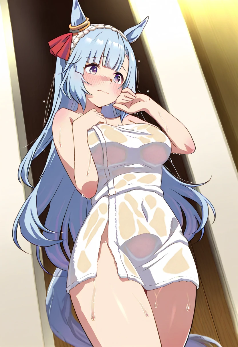 score_9, score_8_superior, score_7_superior, Break Source_anime, evaluation_Explicit, Highest quality, masterpiece, No correction, One boy, Hakka 3, otoko no ko, Very long hair, Blue Hair, blue eyes, bangs, Off the shoulder, Exposing shoulders, , Flat Chest, small, Are standing, Cowboy Shot, outside, Game CG Full Nude。cute penis