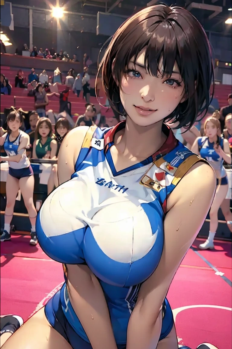Full Body Shot、2 women, ((Very large breasts、Very heavy chest)),high school girl,Japanese、Black Hair, Short Hair,slender、thin,Sad expression,Are crying、Exposing breasts,(((Colorful samba costumes、Colorful bondage outfit、Colorful large collar))),dance、Dance poses、(((Beautiful nipples are visible))),Accentuate your breasts,White skin、The whole body is wet from a lot of sweat、photograph, Realistic, highest quality, Detailed face,arena、ceremony、opening ceremony、Large crowd、Detailed Background, Diffused sunlight, Written boundary depth, Bokeh,((Watching the audience))、(((Exposing breastsしている))),(((Exposed nipples))),Fingers are not projected、
