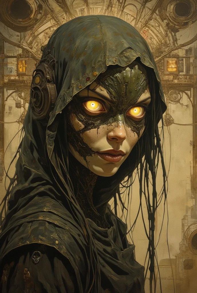 Dvorah, black eyes, black lips, upper body, grin, standing, black black sclera, hood up, torn clothes, solo,
underground,
(insanely detailed, beautiful detailed face, masterpiece, best quality)
<lora:Dvorah-10v5:0.8>