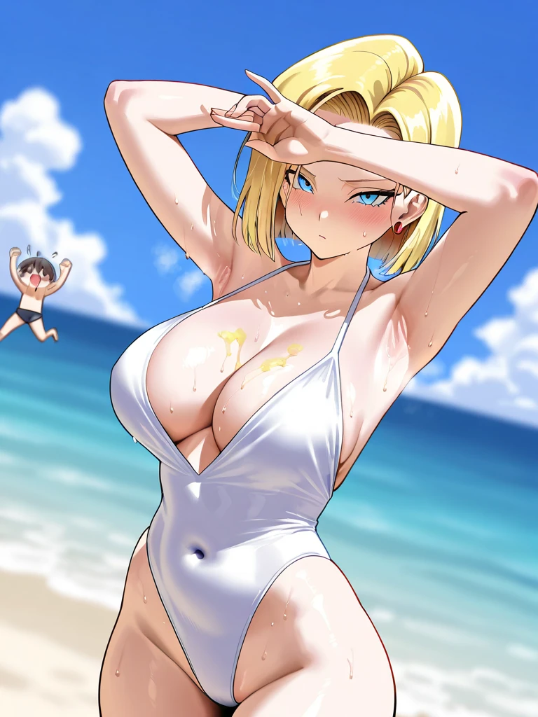 (8k, best quality, masterpiece:1.2),(detailed eyes), \(detailed facial features\), \(\(detailed clothes features\)\), upper body,(large breasts, cleavage),(face focus),extremely detailed CG unity 8k wallpaper, huge filesize, ultra-detailed, highres, absurdres,beautiful eyes,ray tracing, dramatic shadows,fine detail,dramatic angle,high saturation,lens flare,(standing),soft light,Detailed skin texture, detailed clothing texture,looking at viewer,small micro bikini, looking at spectator, smiling
1woman,mature female, blonde hair,solo,