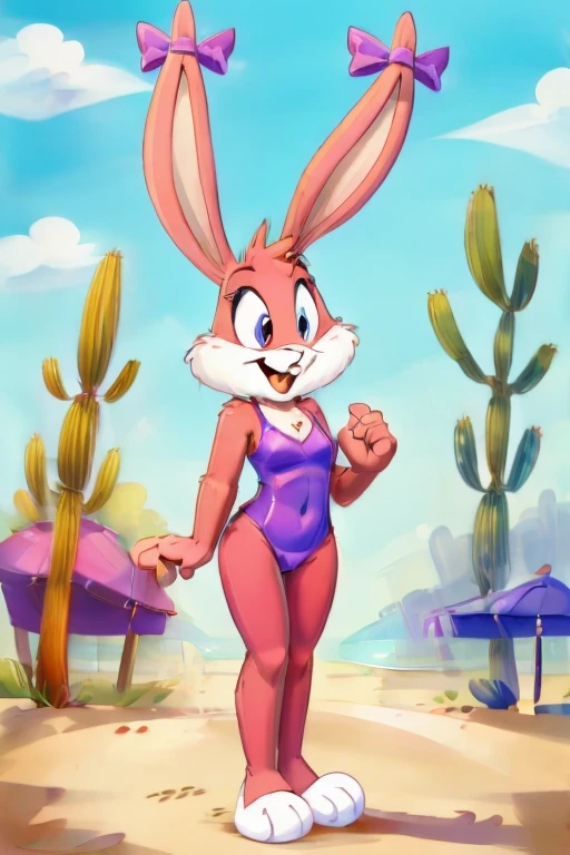((Best quality)), ((masterpiece)), (detailed), Lola bunny, Judy hops, 2 persons, two characters, Lola bunny: high, Medium breasts , long legs, wide hips, bikini, Judy hopps: high, Large legs, long legs, muscles , bikini, big breasts
