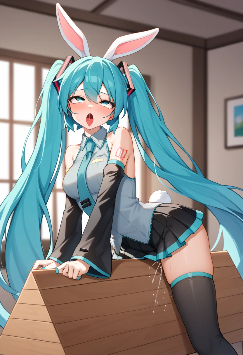 nsfw (1girl, gradient hair very long hair multiple braids, cyan eyes, flustered) (digital) (crossed legs indian style in detailed volcano, (bodysuit under clothes, saruei, no underwear, nipples exposed, squirting orgasm, )) , best quality, cum on chest, small breast, chibi anime, insert into crotch, tongue out, drool.