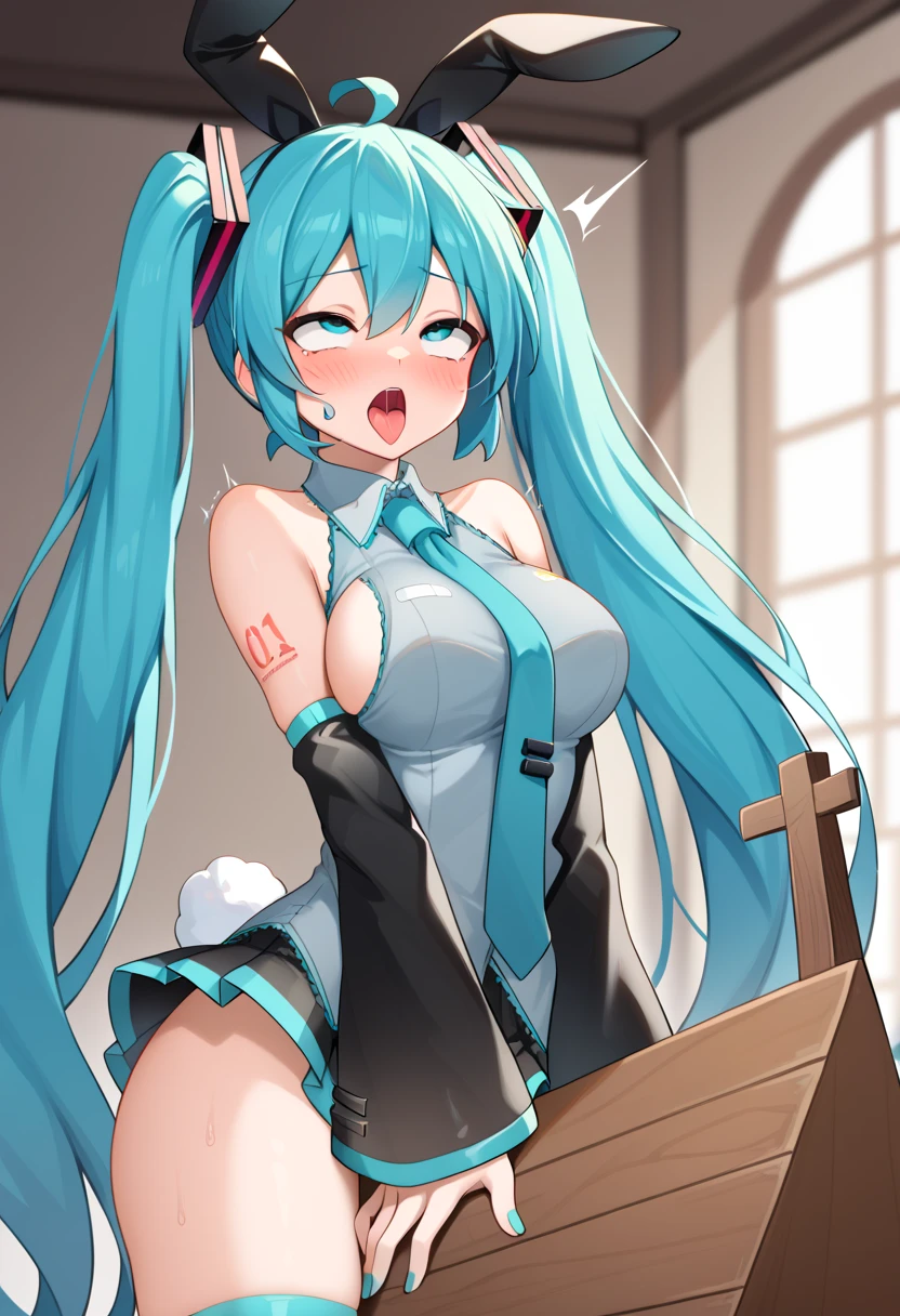high detail,Detailed drawing、Cinematic Lighting,Dynamic composition,girl,((blush)),((((Backwards_return)))),(((bondage))), (((shibari))),(((gag))),she is wearing a white dress,(topless),Light blue hair,Flat Chest,Pink nipples,The background is an abandoned house
