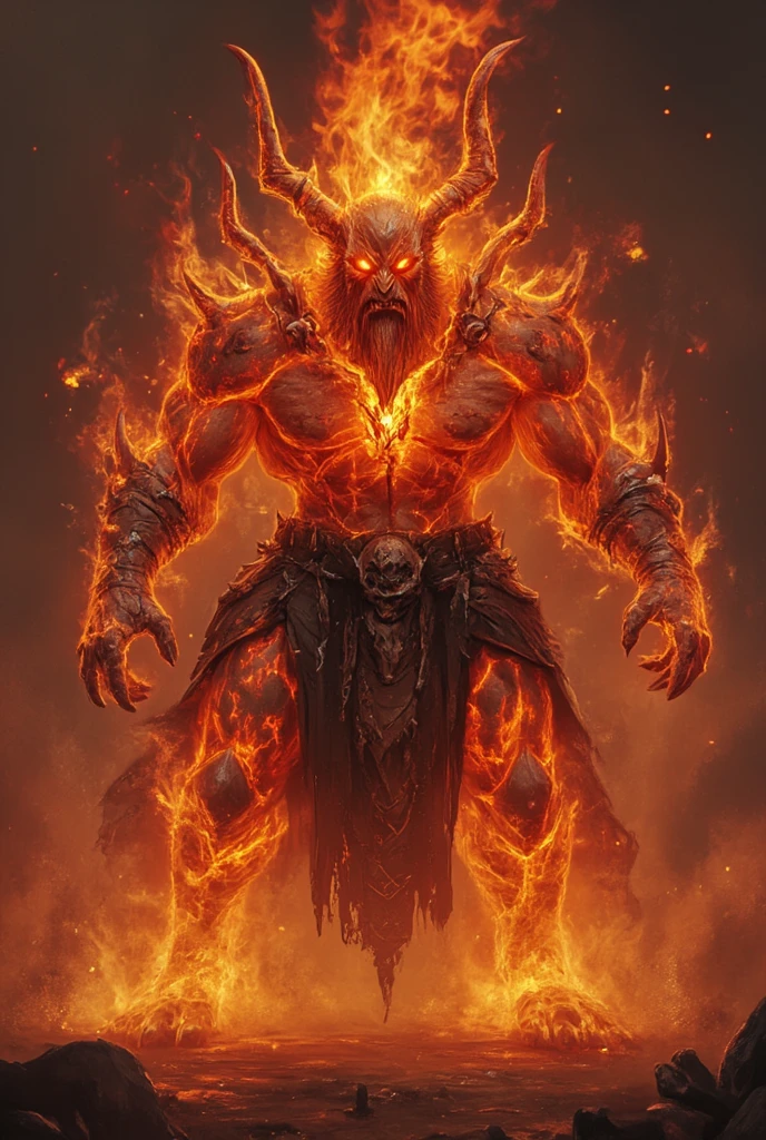 Portrait of a burning fire and lava demon by Byard Wu and Marc Simonetti and George Inness, Fantasy horror atmosphere