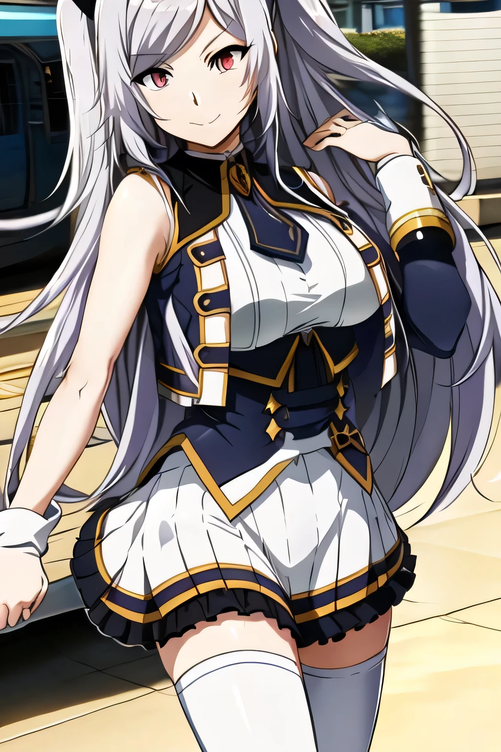 nice smileの女性は描けますか, Military uniform ,silver hair,Twin tail hair,nice smile,Big breastsでもウエストが細い,mini skirt,The face is very important,Can you draw a woman staring at a train,Please draw a picture of a woman waiting in front of a car,東京の地下鉄ホームでwaiting for the train女性は描けますか, ,congestion,waiting for the train,Fun,Underground railway stations ,The sign hanging on the wall,{{X}},Please explain her look more delicately,walking alone, city tour ,,(((I'm wearing casual clothes inspired by tourists))), I have a SLR camera ,(Let's draw a more delicate look),(sleeveless wool sweater),( Pleated Legs,white panties),(That work is enough for one person {X} can you draw the perfect balance to suppress destruction)、 That's enough,frowning。unless the job requires it。 {X}、 , An attractive 40-year-old woman takes off her uniform、jump off, big black wavy hair, , Big breasts, Thin Waist , , ,Faces are very important,