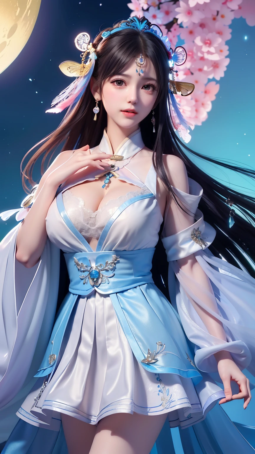 best qualtiy,tmasterpiece,Need,超高分辨率,16K,Super clear picture quality,realisticlying,Front lighting,Complicated details,Exquisitedetailsandtextures,1girll,独奏,Chinese architectural background,young,full bodyesbian,Facial highlights,Super detailed facial details,Whitish skin,Black color hair,hair adornments,hair-bun,Ji hair style,耳Nipple Ring,looking at viewert,largeeyes,Hanfu,Open abdomen,(Breast enlargement:C cup),slimfigure,Chinese courtyard,Beautiful surroundings,best illuminate,softlighting,Vivid and bright,Graphics card rendering