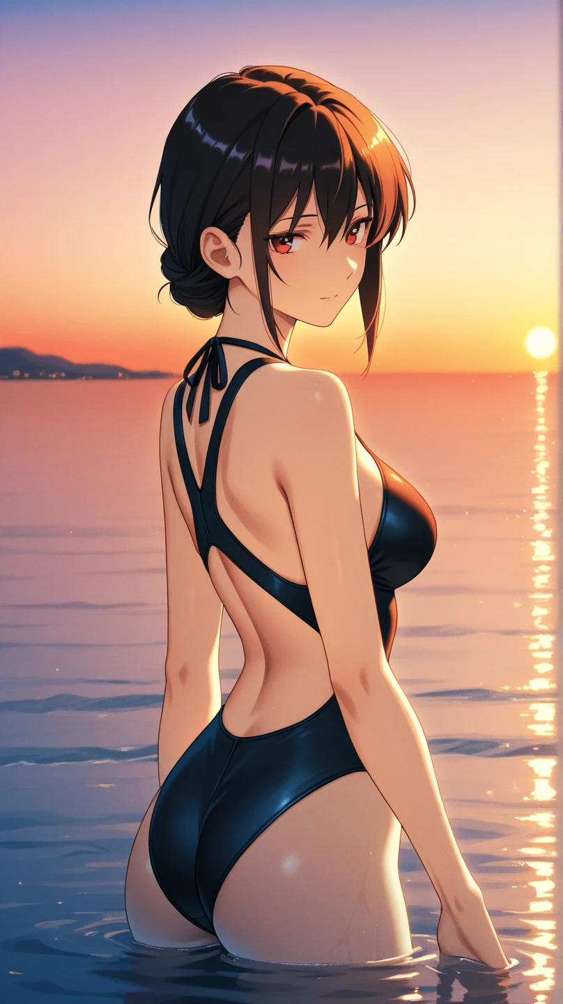 a woman with muscles on the beach