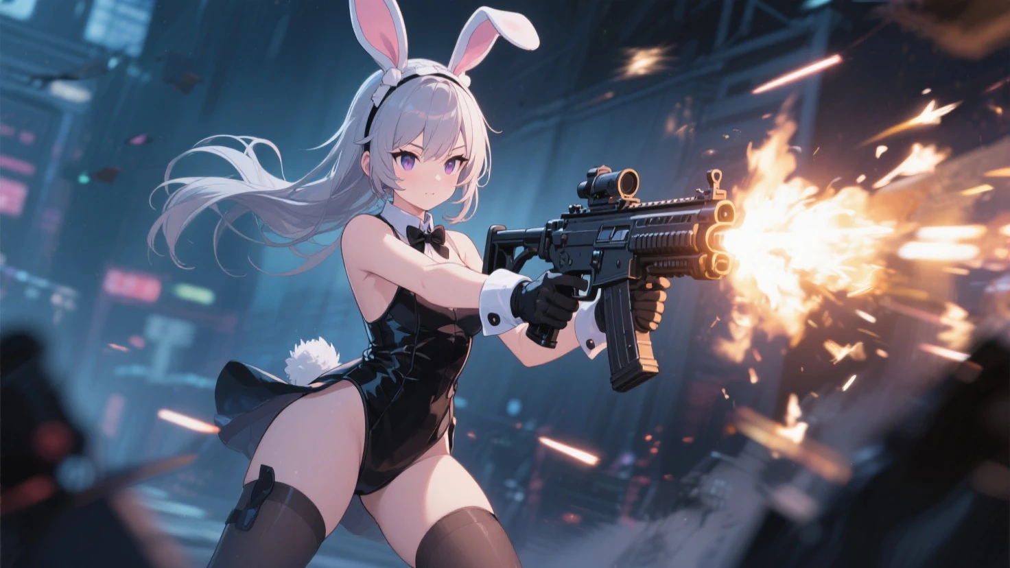 On the battlefield Assault rifle Bunny girl Pink Hair I have stupid hair. Large Breasts