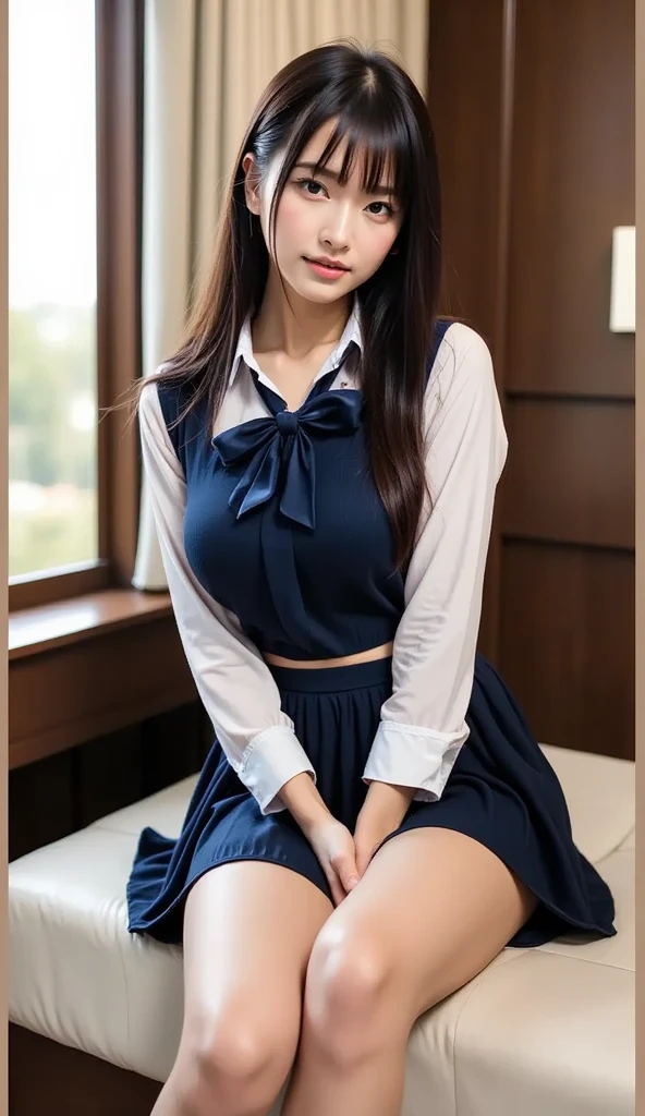 （highest quality，4K，masterpiece：1.2），Beautiful woman，1 girl，sexy：1.1，dark yellow hair：1.1，Woman in school uniform，Drenched uniform，super detailed face，detailed lips，fine eyes，double eyelid，miniskirt white stockings，stand up