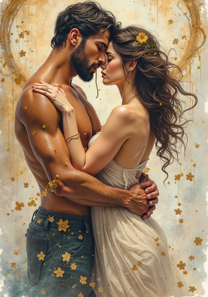 Draw a man without a beard and with long hair, he wears women's clothes. In the man's hand a sunflower. The man is in hell and next to him draw the devil with horns, rot, the devil wears panties