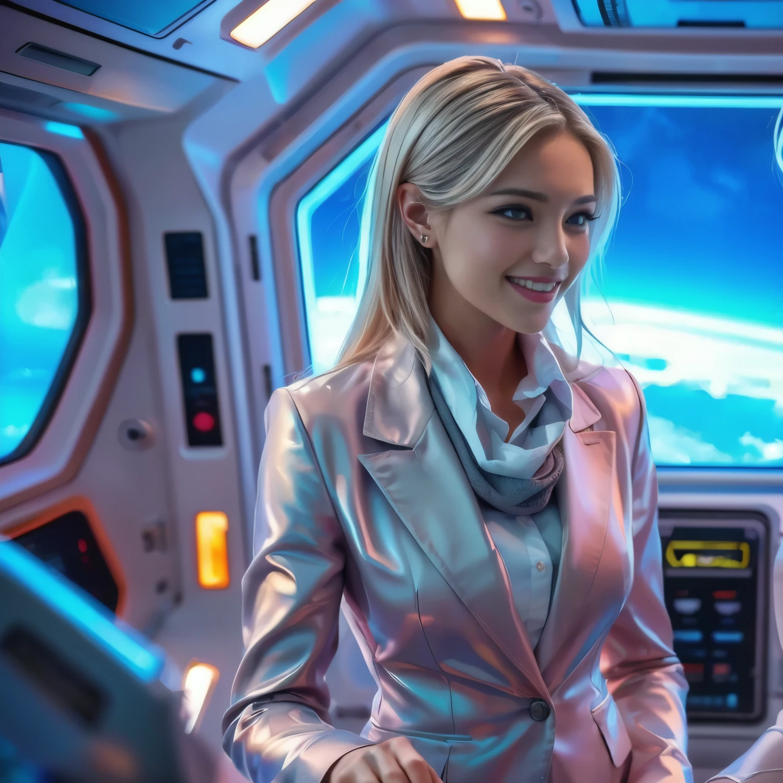 a beautiful 21 yo Oslo Norway woman with long blond hair wearing a Venusian military battle suit next to gold and chrome Venusian spacecraft drinking a futuristic beer, intricate detailing, HDR, vibrant contrast, 32k resolution, luminism lighting techniques, ultra-realistic digital render, bokeh, mass effect, close up black, beauty, pure perfection, divine presence, unforgettable, impressive, breathtaking beauty, Volumetric light, auras, rays, 8k uhd, dslr, soft lighting, high quality, natural textures 8k masterpiece canon eos r4s 50