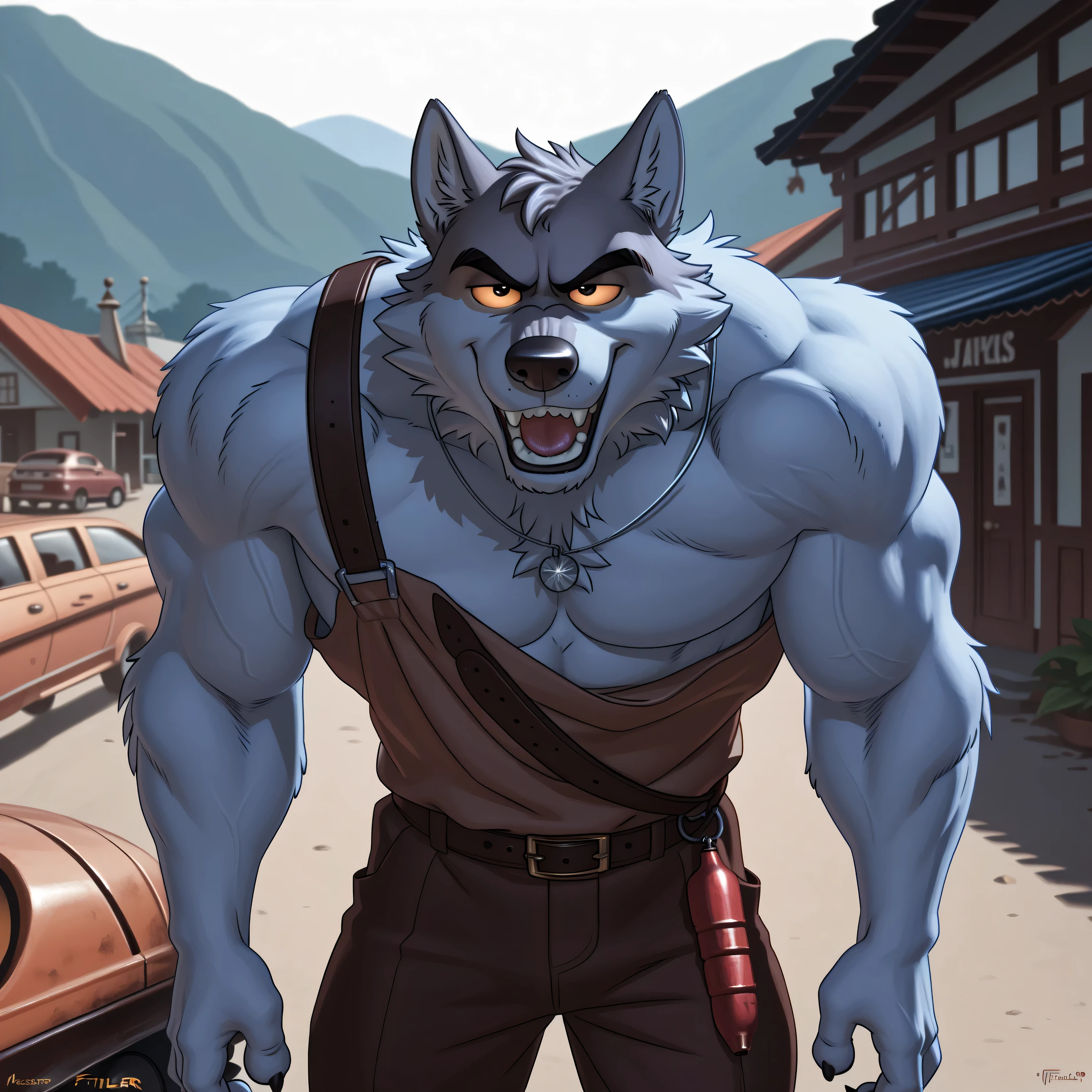 Mr Wolf, bg, 4k, high resolution, best quality, detailed, posted on e621, solo, anthro body, masculine, male, (very muscular, defined muscles):1, simple background, correct anatomy, (detailed eyes:1.1), sexy, (cel shaded, cartoony shading, strong shadows, dramatic lighting):1.3, confident, (by wfa, by takemoto arashi, by meesh, by Taran Fiddler), strong, (half body, upper body), bare chest,