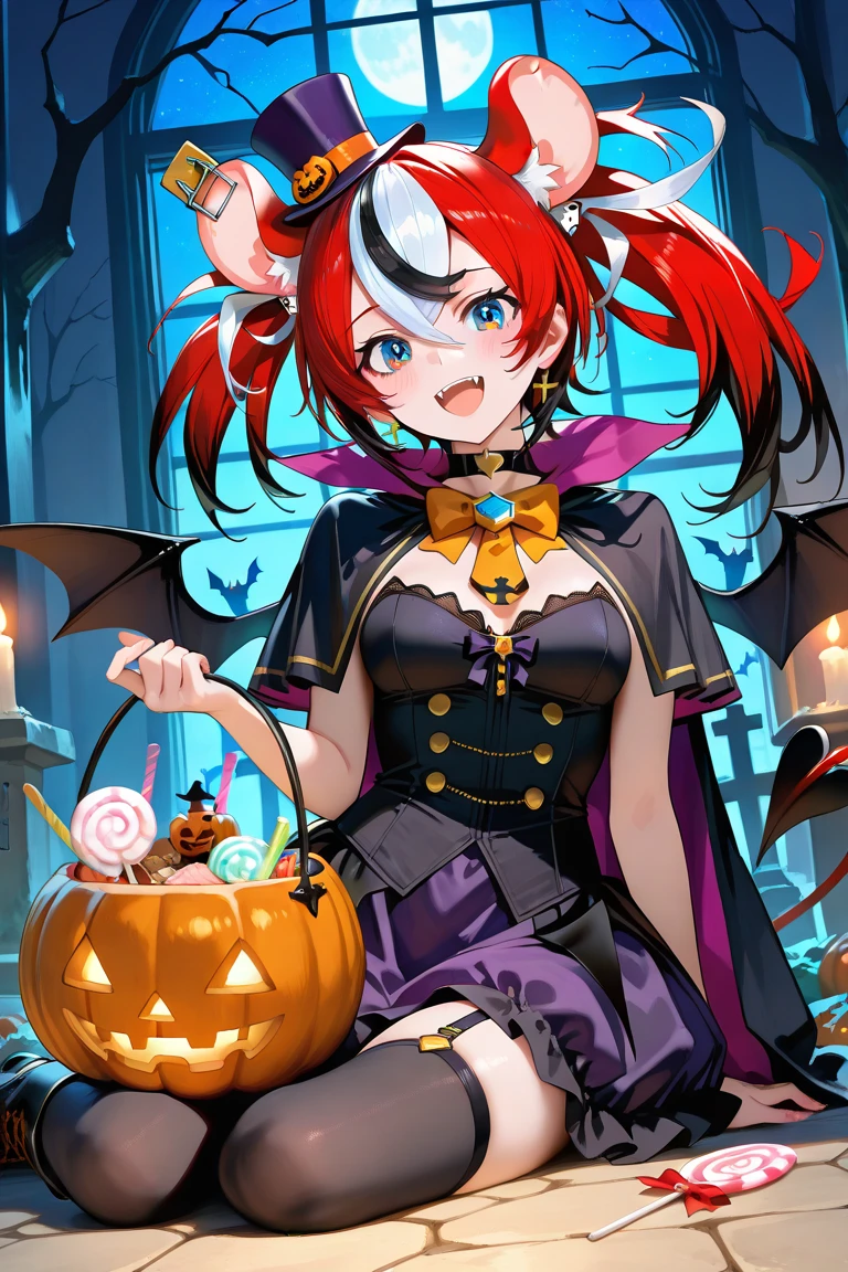masterpiece,best quality,1girl,elizabeth bathory \(fate\),FGOCaster,Elisaâs WitchCostume,grin,floating,night,jack-o'-lantern,halloween,cowboy shot,<lora:FateIElisa:0.9>,