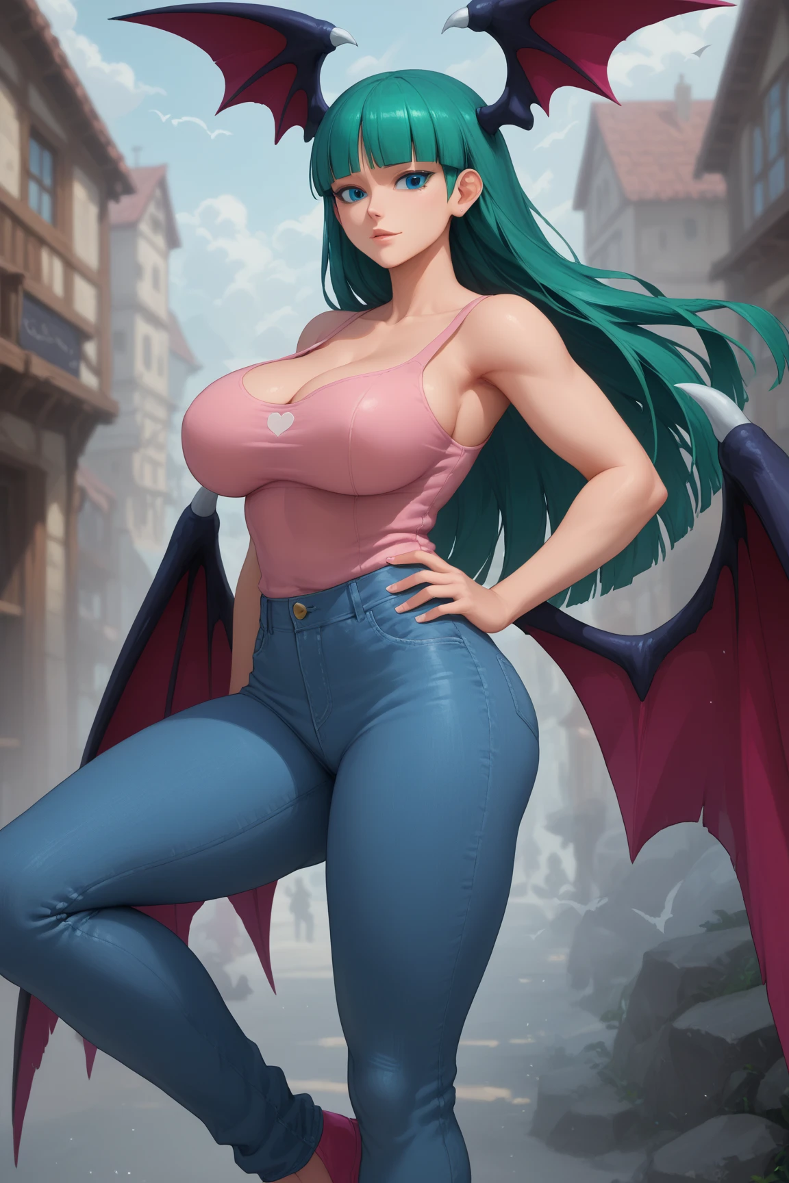 score_9, score_8_up, score_7_up, source_anime, 1girl, solo, mari setagaya, mature sexy girl, little chubby, succubus, demon wings, succubus tail, 1girl, solo, long hair, looking at viewer, lewd expression, beautiful, red eyes, red hair, teeth, erotic pose,crop top, nude pussy, arms behind head, curvy body, thick hips, large massive breast, saggy breast, underboobs, big beautiful nipples, red hairy pubic, pussy lips, indoor, school, dynamic light, view form bellow, pussy focus, 