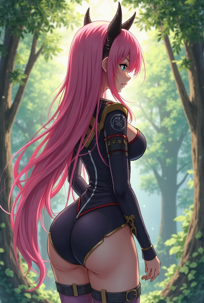 (masterpiece, best quality, detailed), 1girl, solo, looking at viewer, aalala, long hair, ahoge, hair ornament, green eyes, breasts, 
ninja, fishnets, arm guards, japanese clothes, thighhighs, fingerless gloves, sash, forehead protector, hip vent, red scarf, outdoors, forest, nature, grass, tree, flower, leaf, night, dark, kneeling, from behind, looking back, ass, soles, parted lips