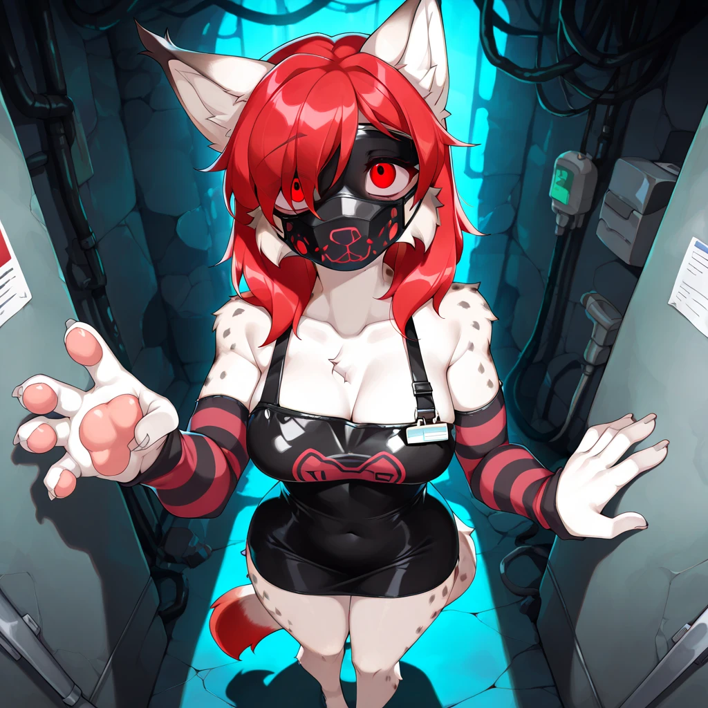 Highest quality, Highest quality, High quality illustrations, masterpiece, Ultra-high resolution, Detailed Background, club, Auction Venue, Absurd, Perfect Anatomy, Performance, Good lighting, Shadows in the movie(kemono, Furry Personification), Rubber Suit, latex, Fishnet tights, ribbon, Earrings, male, Handcuffs, Shackles, Red harness, gag, Being restrained, 後ろ手にBeing restrained, Bondage, null bulge, On display, Turning her back