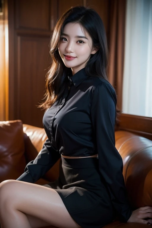 Laughing, white shirt, miniskirt