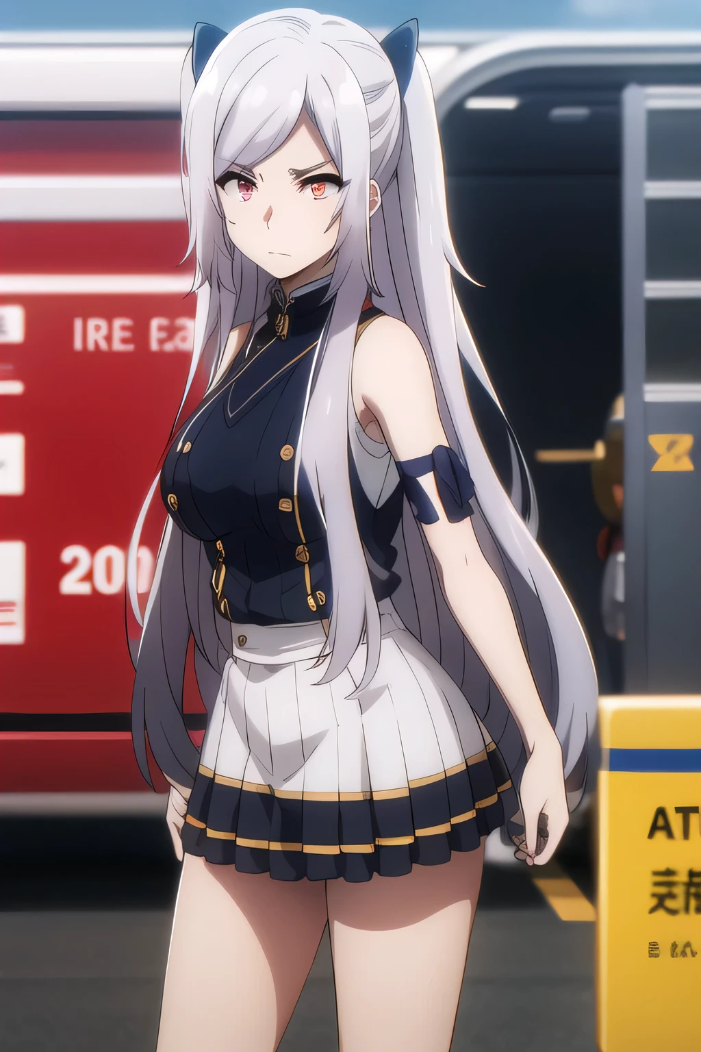  Military uniform ，silver hair,Twin tail hair，nice smile，Big breastsでもウエストが細い，mini skirt,The face is very important,Can you draw a woman staring at a train，Please draw a picture of a woman waiting in front of a car，東京の地下鉄ホームでwaiting for the train女性は描けますか， ,congestion,waiting for the train，Fun，Underground railway stations ，The sign hanging on the wall，{{X}},Please explain her look more delicately，walking alone，          city tour          ,，（（（I'm wearing casual clothes inspired by tourists）））， I have a SLR camera  ,（Let's draw a more delicate look），（sleeveless wool sweater），（ Pleated Legs，white panties），（That work is enough for one person {X} can you draw the perfect balance to suppress destruction）、 That's enough，frowning。unless the job requires it。 {X}、 ,    An attractive 40-year-old woman takes off her uniform、jump off,                          big black wavy hair, ,   Big breasts, Thin Waist ， ,   ，Faces are very important，