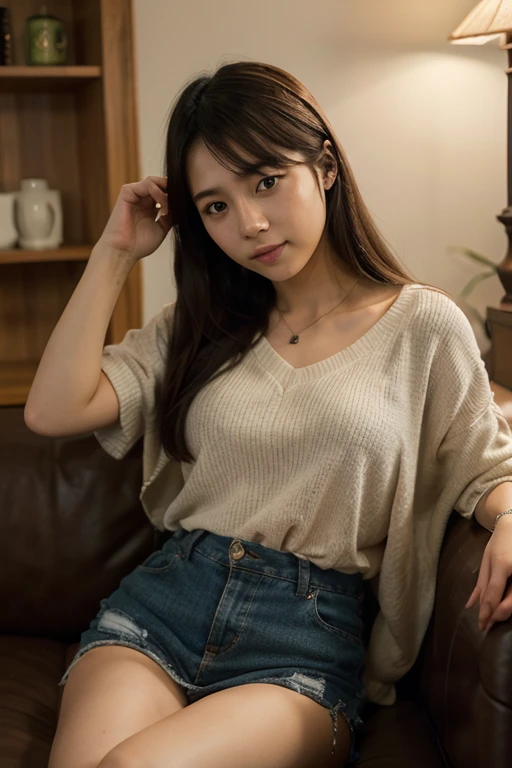 best quality,masterpiece,photorealistic,realistic,
beautiful face,bright eyes,
1girl,sitting couch,crossing legs,soft light,