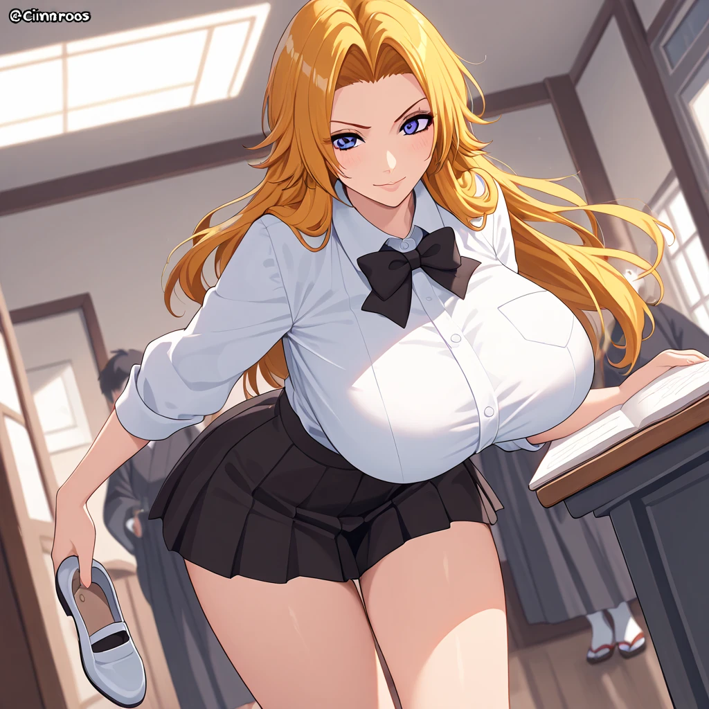 Lisa, Genshin Impact, 1 girl, Solitary, ((White shirt)), black High Leg Raise, Huge breasts, cleveage, uniform, office background, Black skirt, Pleated Skirt, office, Hair between the eyes, Messy hair, Big breasts, Long hair, Looking at the audience, Brown hair, red short nails, Green Eyes, Solitary, High Leg Raise, Thick thighs, very Long hair, ((masterpiece)), classroom, machine, Chair, board, class board, Adult women, Sexy woman, put your hands on the chest, blush, open mouth, Eyes half closed