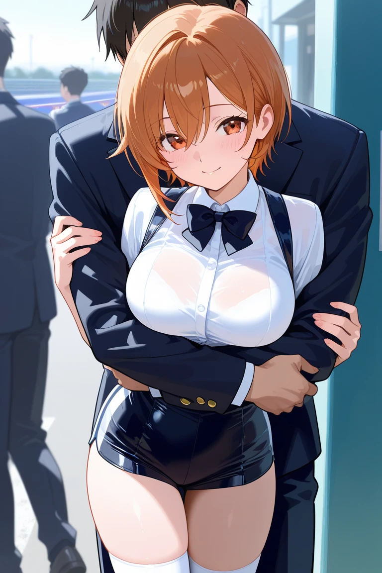 masterpiece, best quality,anime style, 1 girl,(((slender body))), (((small breast))), ((((breastfeeding a baby)))), (((breast milk))),(((blue blazer,white shirt,pleated skirt,blue tie,black pantyhose,bra))),(((((3 penis monkey grabbing the girl))))),((((restrained, arms behind back)))),((((cum)))), (beautiful face), (((short hair))), (((straight hair))), ((((blonde hair)))),detailed beautiful skin, (perfect hands, perfect anatomy),scream
