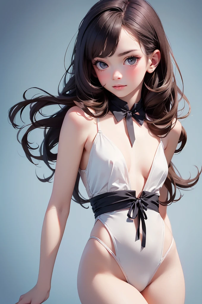White underleg lace lingerie , Lace stockings , eye makeup , cute girl , detailed eyes , braided hairstyle , white background